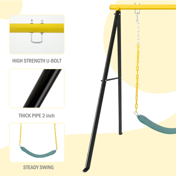 Metal Outdoor Garden Swing for Children, Porch Swing Frame, Heavy Duty A-Frame Children's Garden Swing, Swing Stand Frame for Yoga Hammock, Seat Included, Yellow