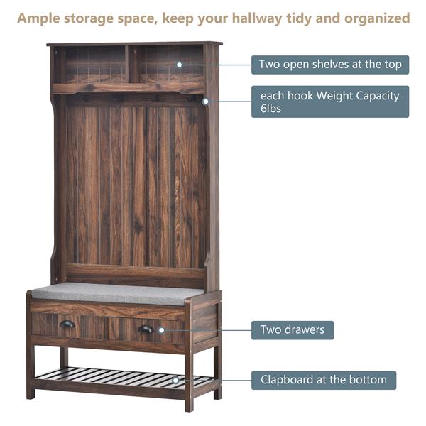 Hall Tree with 4 Hooks and Hinged Lid, Coat Hanger, Entryway Bench, Storage Bench, 3-in-1 Design, 69INCH, for Entrance, Hallway