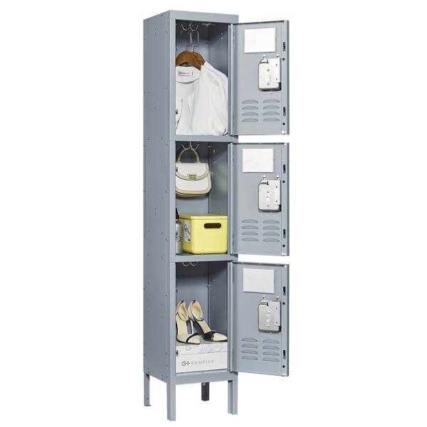 3 Door 66"H Metal Lockers With Lock for Employees,Storage Locker Cabinet for Home Gym Office School Garage,Gray 