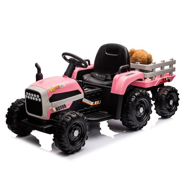 Ride on Tractor with Trailer,12V Battery Powered Electric Tractor Toy w/Remote Control,electric car for kids,Three speed adjustable,Power display, USB,MP3 ,Bluetooth,LED light,Two-point safety belt