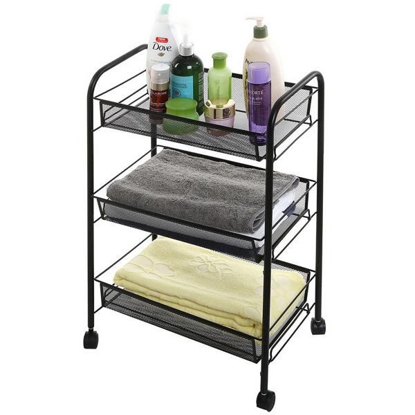 Exquisite Honeycomb Net Three Tiers Storage Cart Black