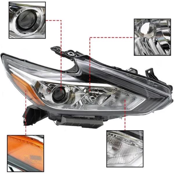 Nissan Altima Headlight Assembly Compatible with 2016 2017 2018 Nissan Altima Halogen Headlamps Replacement Chrome Housing Clear Lens Left and Right Side