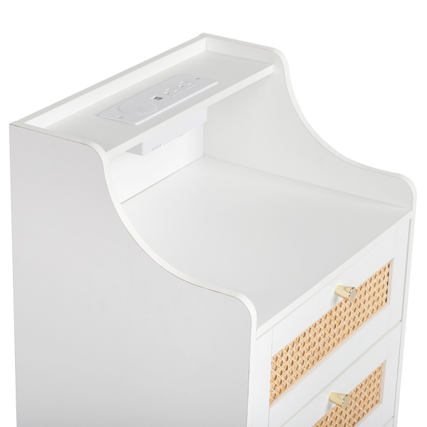 [] white particleboard with triamine matt gold tapered handle 45*35*63cm rattan two drawers with compartments bedside table 1 wireless + 2 USB ports + 2 US standard three-plug ports