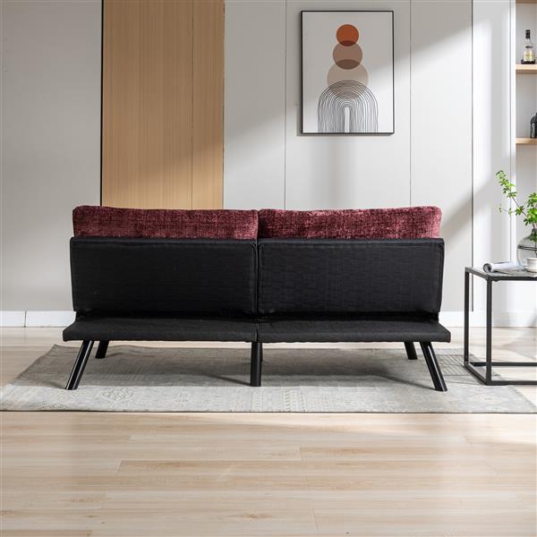 Convertible Sofa Bed  Loveseat Futon Bed Breathable Adjustable Lounge Couch with Metal Legs,Futon Sets for Compact Living Space  Chenille- Wine Red