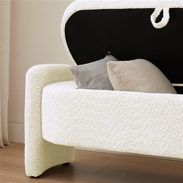 Oval Storage Bench 3D Lamb Fleece Fabric  Bench with Large Storage Space for the Living Room, Entryway and Bedroom,cream white