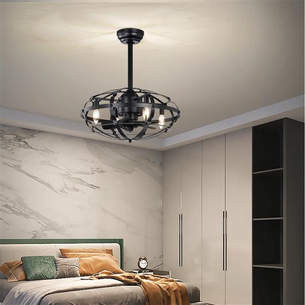 Hot Sell Industrial Ceiling Fan Light Kit for Living Room Bedroom Kitchen and Bladeless Caged Ceiling Fan with Lights