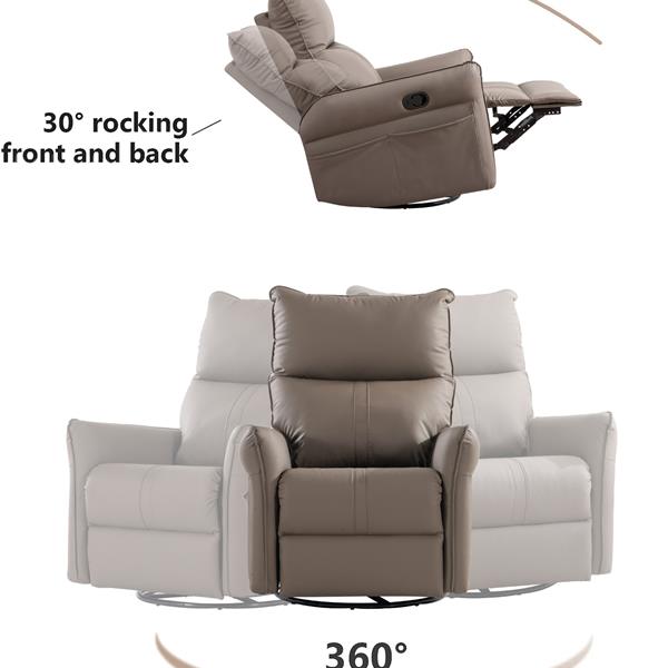 Rocking Recliner Chair,360 Degree Swivel Nursery Rocking Chair,Glider Chair,Modern Small Rocking Swivel Recliner Chair for Bedroom,Living Room Chair Home Theater Seat,Side Pocket(Brown)