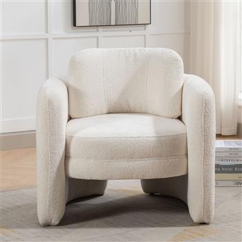 Mid Century Modern Barrel Accent Chair Armchair for Living Room, Bedroom, Guest Room,Office, Ivory