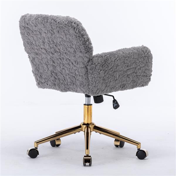 Furniture Office Chair,Artificial rabbit hair Home Office Chair with Golden Metal Base,Adjustable Desk Chair Swivel Office Chair,Vanity Chair(Gray)