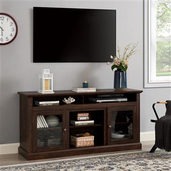 Contemporary TV Media Stand Modern Entertainment Console for TV Up to 65\\" with Open and Closed Storage Space, Brown, 60\\"W*15.75\\"D*29\\"H