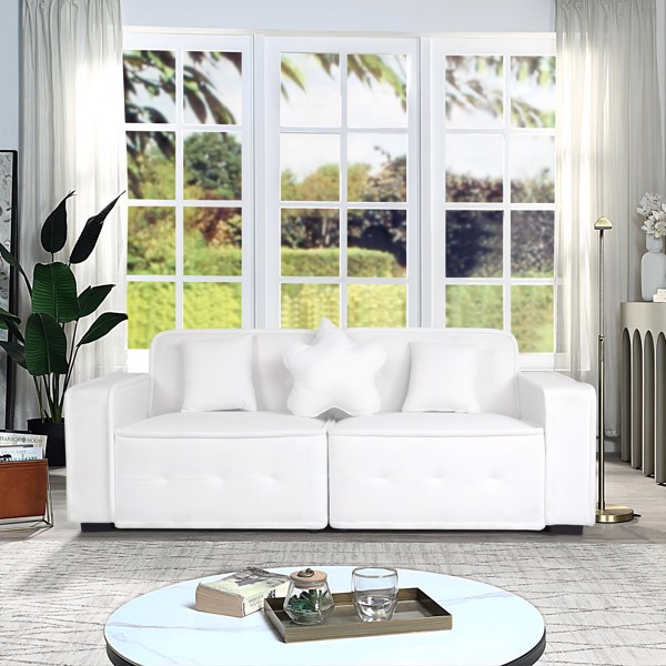 White, Velvet cloth Modern Indoor Sofa With Three Pillows, 93.50"*35.23"*30.70"