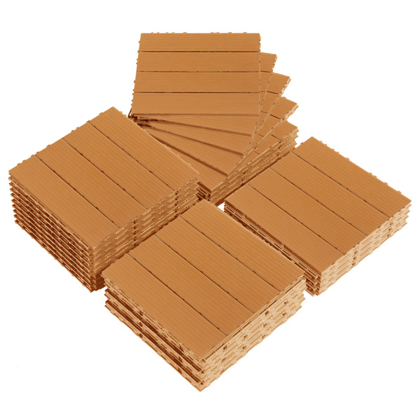 Plastic Interlocking Deck Tiles, 27 Pack, 11.4"x11.4" Waterproof Flooring Tiles for Indoor and Outdoor, Patio Floor Decking Tiles for Porch Poolside Balcony Backyard, Light Brown