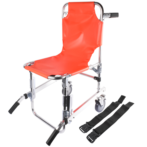 Foldable Lightweight EMS Stair Chair with Brake, Medical Emergency Evacuation Lifting Climbing Wheelchair Two Wheel Orange