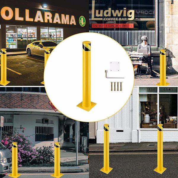 Safety Bollard Post, 36 Inch Height Steel Bollards, 4.5 Inch Diameter Parking Bollard, Yellow Powder Coated Safety Parking Barrier Post, for Traffic Sensitive Areas, 30PCS 