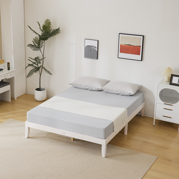 Basic bed frame Painted pine wood Washed white Full 189*136*30.5cm Wooden bed Single bed