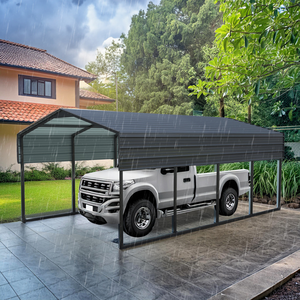 12x20 FT Metal Carport Heavy Duty with Reinforced Frame, Outdoor Garage Multi-Use Shelter Canopy Car Shelter for Pickup, Boat, Car and Tractors