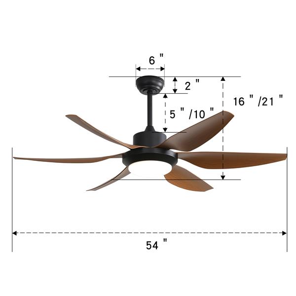 54 Inch Indoor Ceiling Fan With Dimmable Led Light ABS Blades Remote Control Reversible DC Motor For Living Room