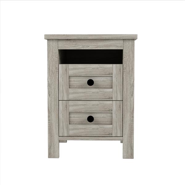 2-Drawer Farmhouse Wooden Nightstand with Well-proportioned Design and Sleek Lines, Wood Side Table with Storage Cabinet for Bedroom, Antique Gray