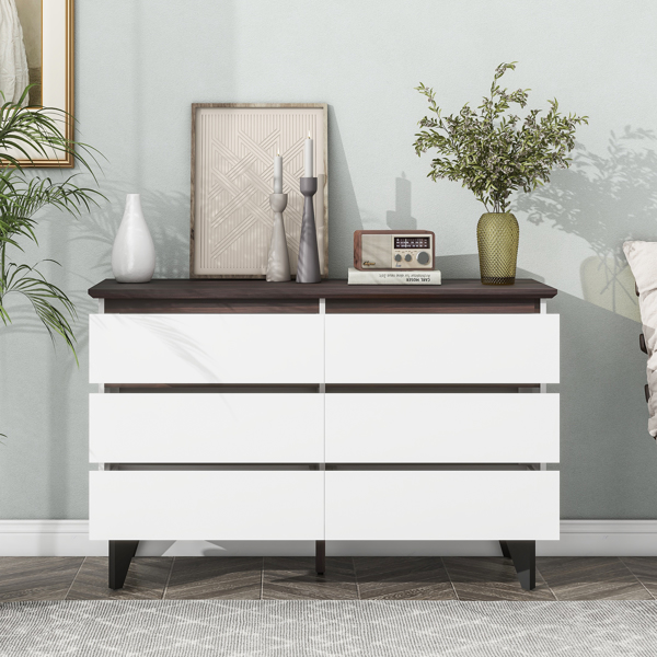 6-Drawer Double Dresser with Wide Drawers,White Dresser for Bedroom, Wood Storage Chest of Drawers for Living Room Hallway Entryway, 47.2'' W x 15.74'' D x 30 .7''H