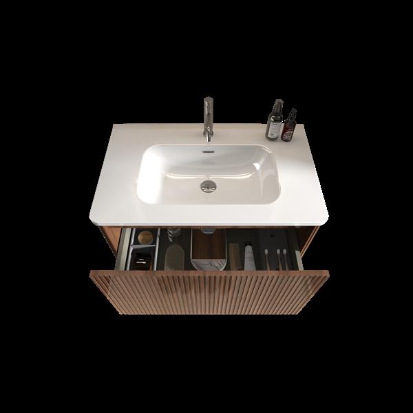 U047-30W-305  30" Striped Walnut Bathroom Vanity with White Ceramic Sink, Wall Mounted Floating Bathroom Vanity for Modern Bathroom, One-Piece White Basin without Drain and Faucet