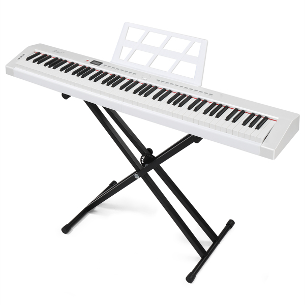 [Do Not Sell on Amazon]Glarry GPP-105 88 Key Full Size Semi-Weighted Standard Keyboards Digital Piano with Dual-tube X-Shape Stand, MIDI Bluetooth, Headphone，for Piano Lover White color