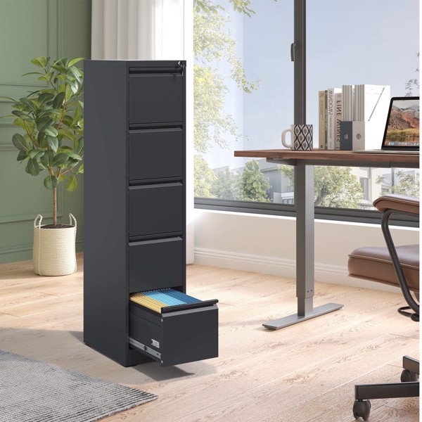 5 Drawer Metal Vertical File Cabinet with Lock Office Home Steel Vertical File Cabinet for A4 Legal/Letter Size