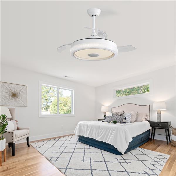 42 Inch Modern Invisible Ceiling Fan, 120V 3 ABS Blades Remote Control Reversible DC Motor, With 36W Led Light Smart APP Control, Past ETL Ceiling Fan