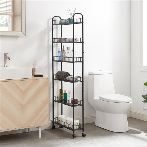 6-Tier Rolling Cart Gap Kitchen Slim Slide Out Storage Tower Rack with Wheels,6 Baskets,Kitchen,Bathroom Laundry Narrow Piaces Utility cart