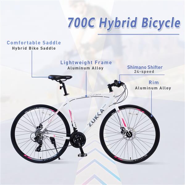 24 Speed Hybrid bike Disc Brake 700C Road Bike For men women's City Bicycle