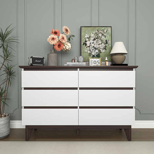 6-Drawer Double Dresser with Wide Drawers,White Dresser for Bedroom, Wood Storage Chest of Drawers for Living Room Hallway Entryway, 47.2'' W x 15.74'' D x 30 .7''H