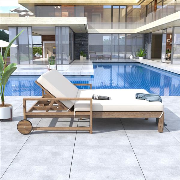 1-Piece Farmhouse-styled Wooden Outdoor Sunbed for Ultimate Relaxation Outdoor Daybed Seating 2 People for Poolside, Garden and Backyard (Beige)