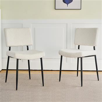 Modern Beige simple dining chair Fabric Upholstered Chairs home bedroom stool back dressing chair black metal legs(set of 2)