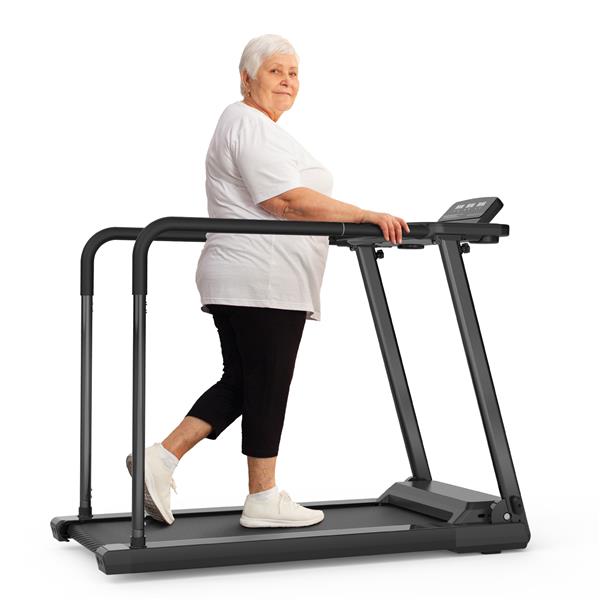 Walking Pad Treadmill for Senior, Foldable Exercise Treadmill with Stable and Safe Structural Design, Large LED Display for Elderly, Long Handrail for Balance, 300 Lbs Capacity