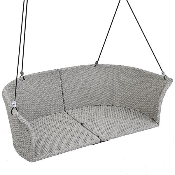 51.9" 2-Person Hanging Seat, Rattan Woven Swing Chair, Porch Swing With Ropes,  Gray Wicker And Cushion