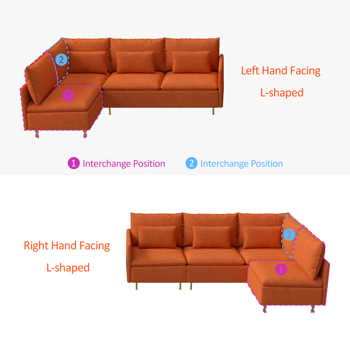 90.9\\"Modular L-shaped corner sofa, movable chaise facing left/right,  cotton-linen,livingroom,bedroom.