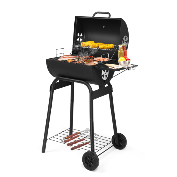 Charcoal Grills Outdoor BBQ Grill, Barrel Charcoal Grill with Side Table and Wheels, for Outdoor Backyard Camping Picnics Patio and Parties