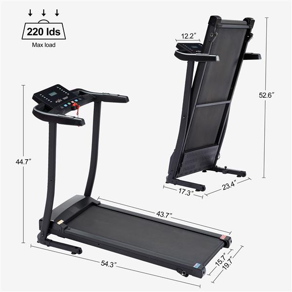 Treadmill - 2.5 HP folding treadmill, easy to move, with 3-speed incline adjustment and 12 preset programs, 3 countdown modes, heart rate, Bluetooth, etc., suitable for home and gym use