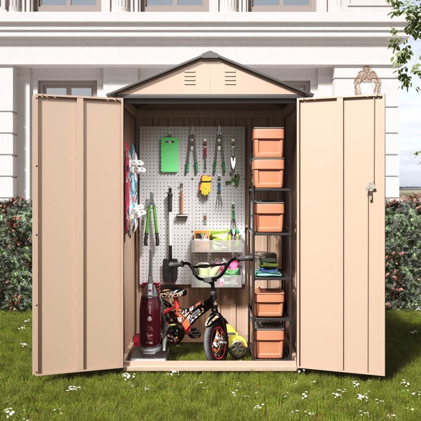 4*3 FT Outdoor Storage Shed, Steel Metal Lockable Garden Shed, Tiny House, Utility Shed, Lean-to Shed & Outdoor Storage, Waterproof Backyard Shed with Door for Bike, Tools, Lawnmower