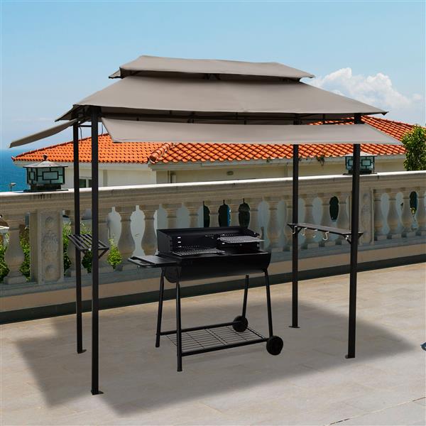 8x4ft Grill Gazebo,metal gazebo with Soft Top Canopy and Steel Frame with hook and Bar Counters,Mushroom fabric