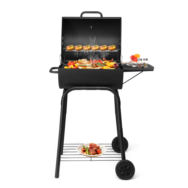 Charcoal Grills Outdoor BBQ Grill, Barrel Charcoal Grill with Side Table and Wheels, for Outdoor Backyard Camping Picnics Patio and Parties