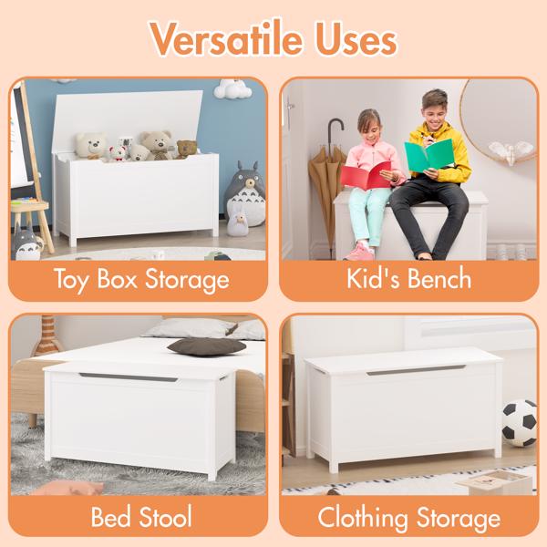 Wooden storage case with safety hinge cover-white