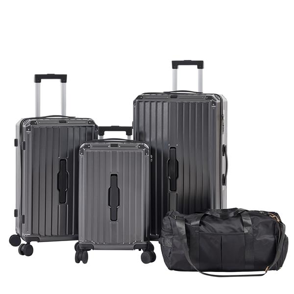 Luggage Set 4 pcs (20"/24"/29"/Travel Bag), PC+ABS Durable Lightweight Luggage with Collapsible Cup Holder, 360° Silent Spinner Wheels, TSA Lock, Gray