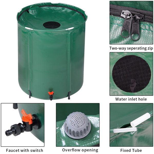 50 Gallon Folding Rain Barrel Water Collector Green