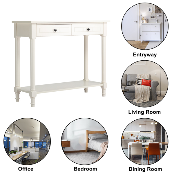 2-Tier Console Table with 2 Drawers， Console Tables for Entryway, Sofa Table with Storage Shelves, Entryway Table Behind Sofa Couch, for Living Room, Kitchen, Cream White