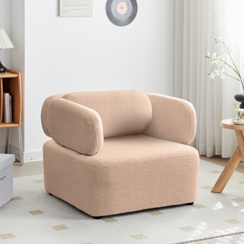 Mid Century Accent Chair with Thickened Cushions Teddy Velvet Reading Armchair with Pillow Upholstered Padded Seat Sofa for Living Room Bedroom Apartment Office