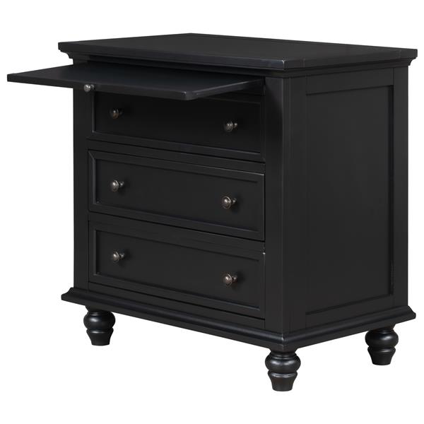 3-Drawer Storage Wood Cabinet, End Table with Pull out Tray