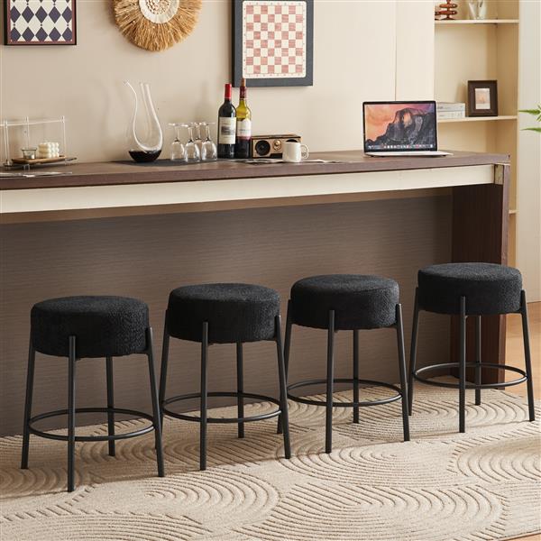 24" Tall, Round Bar Stools, Set of 2 - Contemporary upholstered dining stools for kitchens, coffee shops and bar stores - Includes sturdy hardware support legs