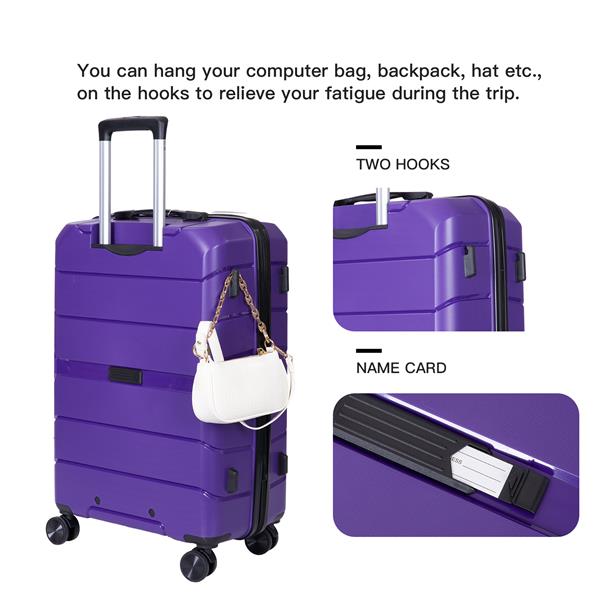 Hardshell Suitcase Spinner Wheels PP Luggage Sets Lightweight Durable Suitcase with TSA Lock,3-Piece Set (20/24/28) ,Purple