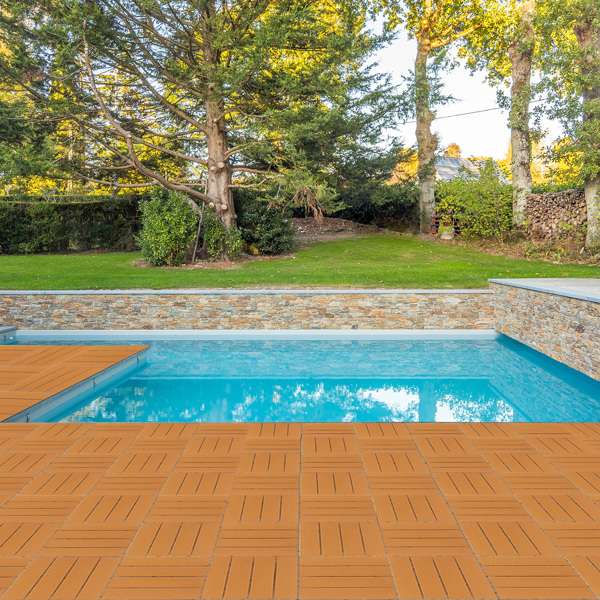 Plastic Interlocking Deck Tiles, 27 Pack, 11.4"x11.4" Waterproof Flooring Tiles for Indoor and Outdoor, Patio Floor Decking Tiles for Porch Poolside Balcony Backyard, Light Brown