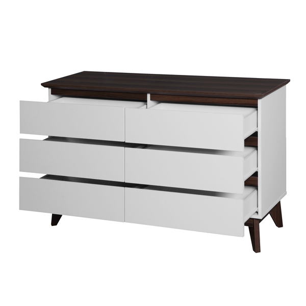 6-Drawer Double Dresser with Wide Drawers,White Dresser for Bedroom, Wood Storage Chest of Drawers for Living Room Hallway Entryway, 47.2'' W x 15.74'' D x 30 .7''H